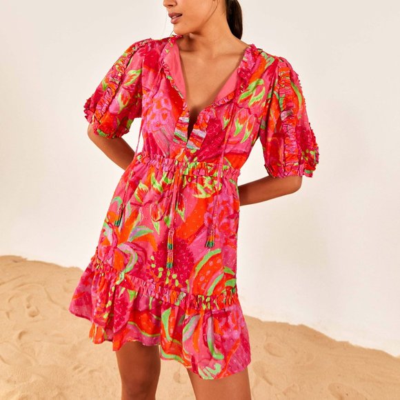 New with Tags!! Farm Rio Dresses Farm Rio Fruit Brush Mini Dress - Picture 2 of 3